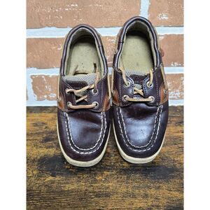 Sperry Top Sider Children's Boys Sz 12 W Boat Shoes Brown Leather /Mesh Slip On